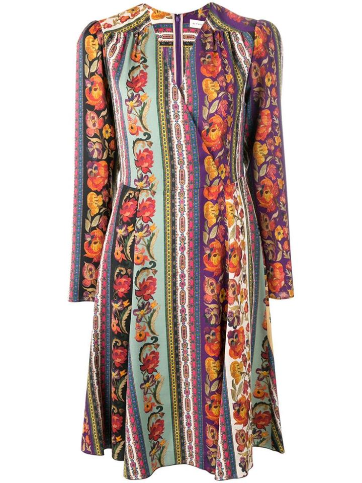 Etro Striped Flower Print Dress - Green