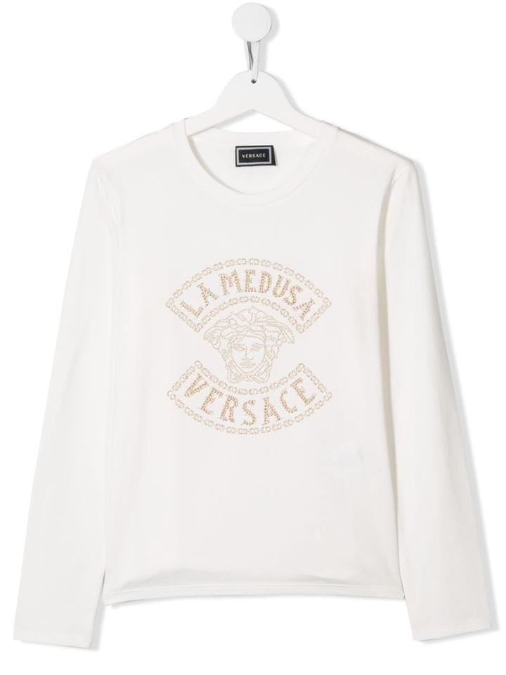 Young Versace Teen Medusa Head Logo Jersey Top - White