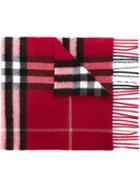 Burberry Checked Scarf, Red, Cashmere