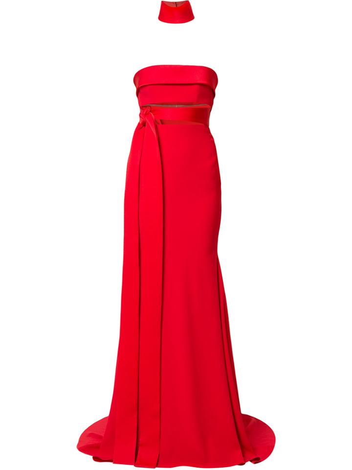 Alex Perry Royce Neck Cuff Gown - Red