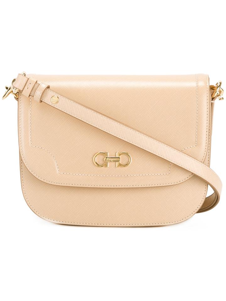 Salvatore Ferragamo Gancio Flap Shoulder Bag, Women's, Nude/neutrals, Calf Leather
