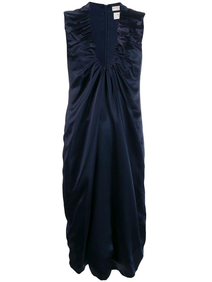 Bottega Veneta Gathered Detail Satin Dress - Blue