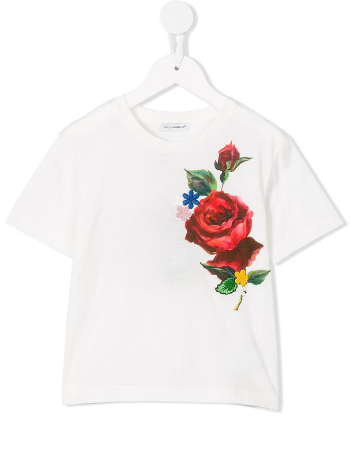 Dolce & Gabbana Kids Rose Print T-shirt, Girl's, Size: 12 Yrs, Nude/neutrals