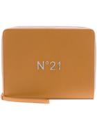 No21 - Logo Plaque Zipped Clutch - Women - Leather - One Size, Brown, Leather