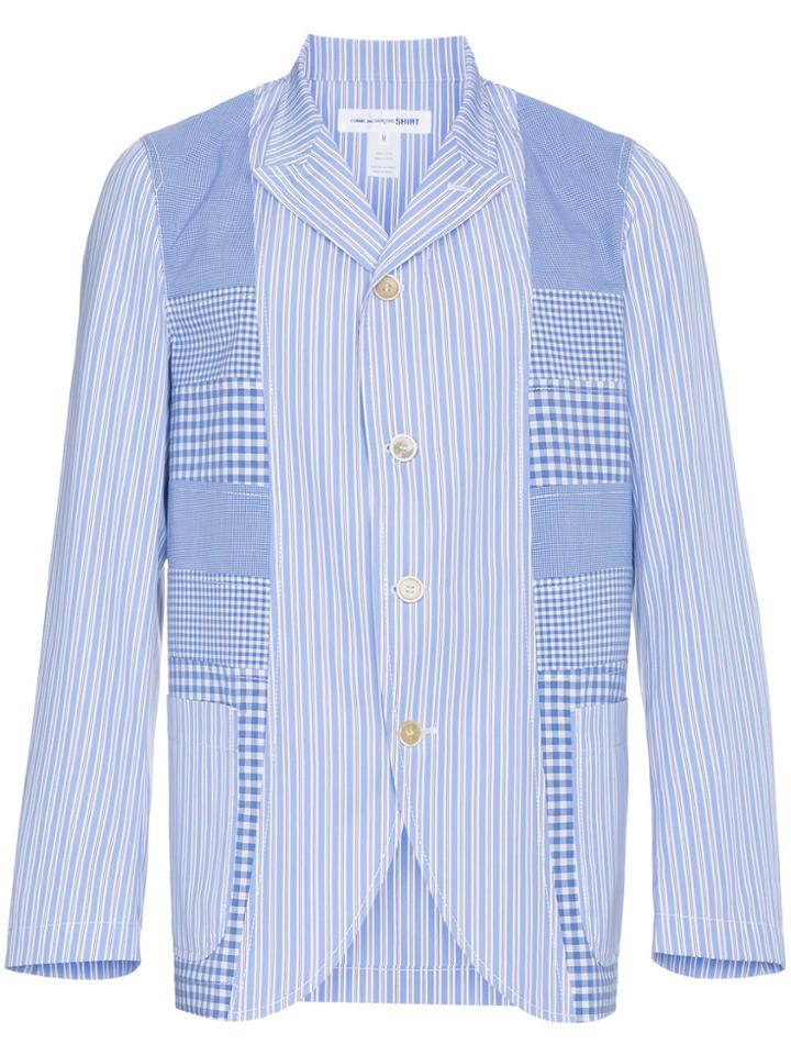 Comme Des Garçons Shirt Stripe And Gingham Insert Jacket - Blue