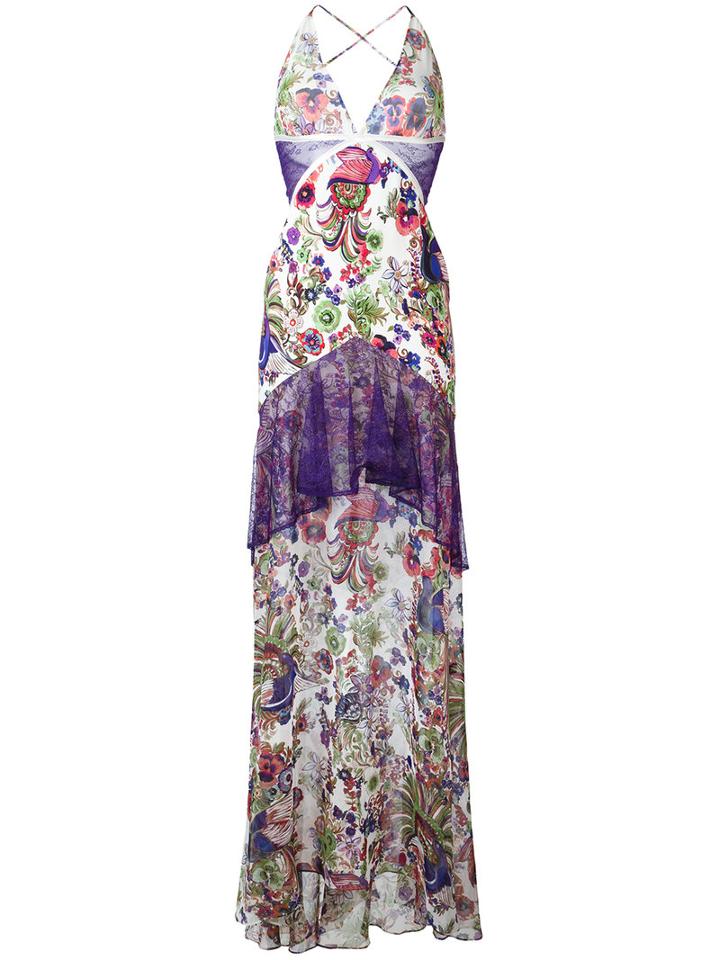 Roberto Cavalli - Lace Detail Print Dress - Women - Silk/spandex/elastane/viscose - 38, Pink/purple, Silk/spandex/elastane/viscose