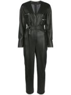 Sally Lapointe Belted Faux-leather Jumpsuit - Black