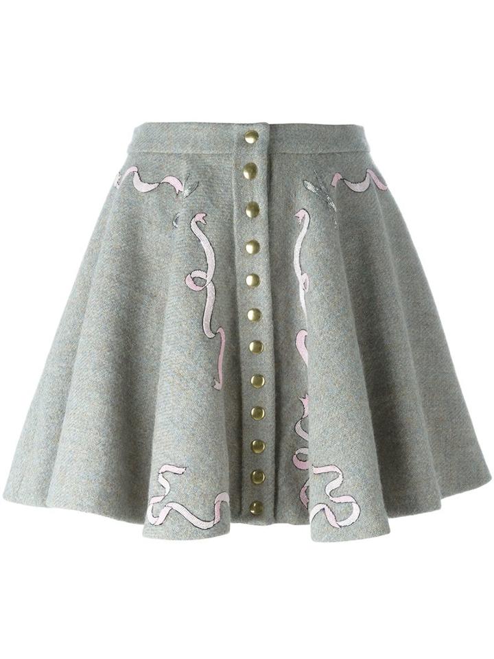 Olympia Le-tan Embellished Full Skirt, Women's, Size: 36, Grey, Wool/silk