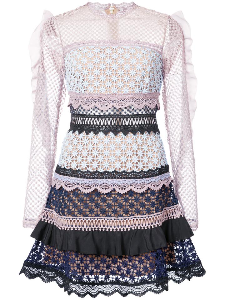 Self-portrait Lace Trim Dress - Blue