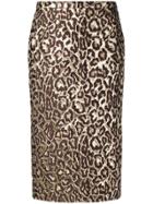 Rochas Leopard Print Embroidered Skirt - Brown