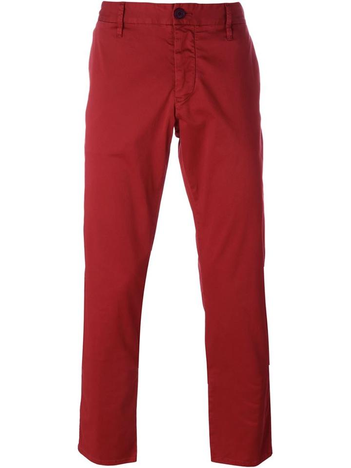 Armani Jeans Slim Fit Trousers, Men's, Size: 52, Red, Cotton/spandex/elastane