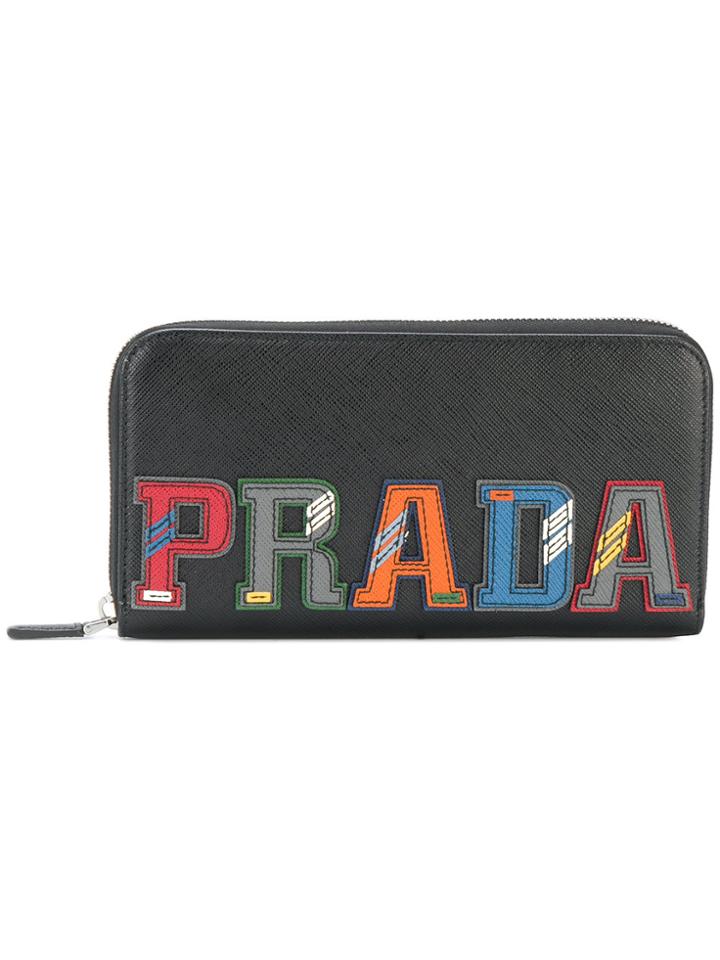 Prada Logo Appliquéd Wallet - Black