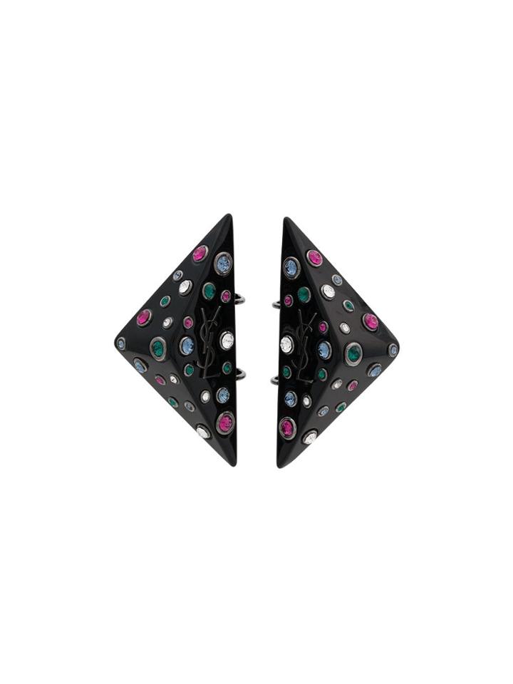 Saint Laurent Triangle Stud Earrings - Black