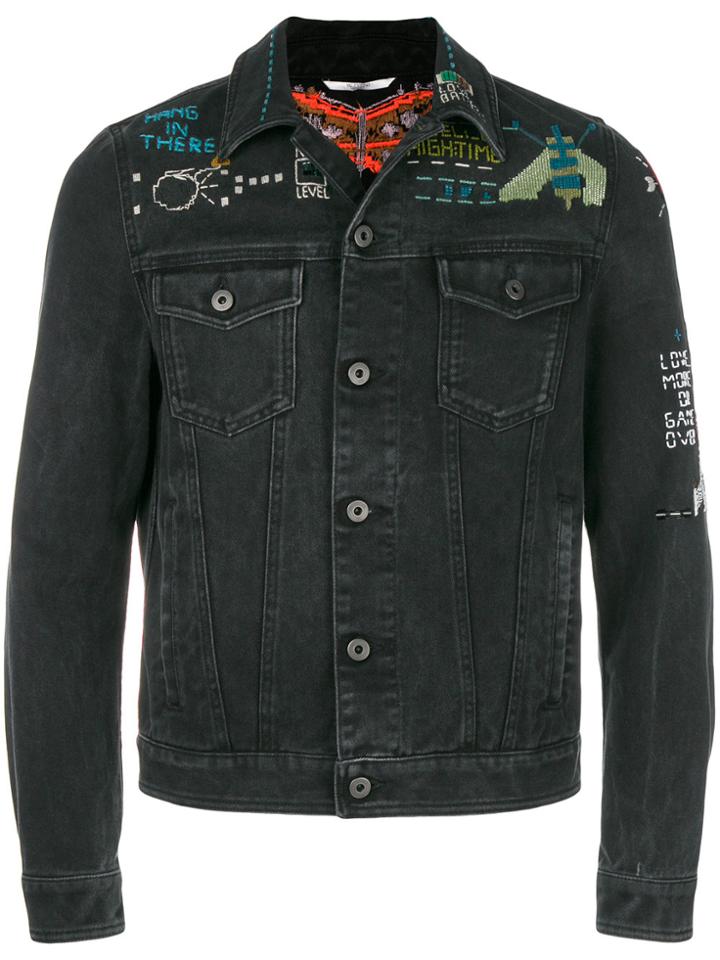 Valentino Embroidered Denim Jacket - Black