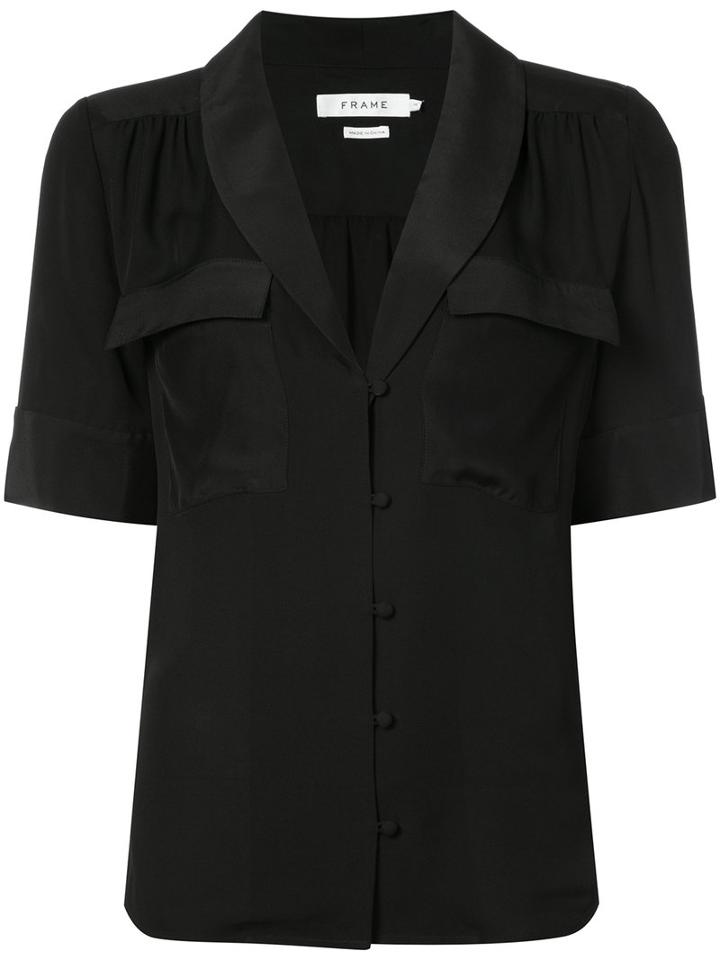 Frame Denim - Chest Pockets Shortsleeved Shirt - Women - Silk - Xs, Black, Silk