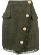 Balmain Button-embellished Tweed Skirt - Green