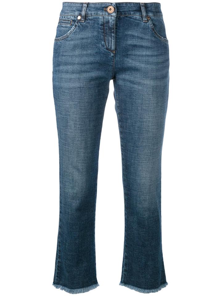 Brunello Cucinelli Straight Cropped Jeans, Women's, Size: 38, Blue, Cotton/spandex/elastane