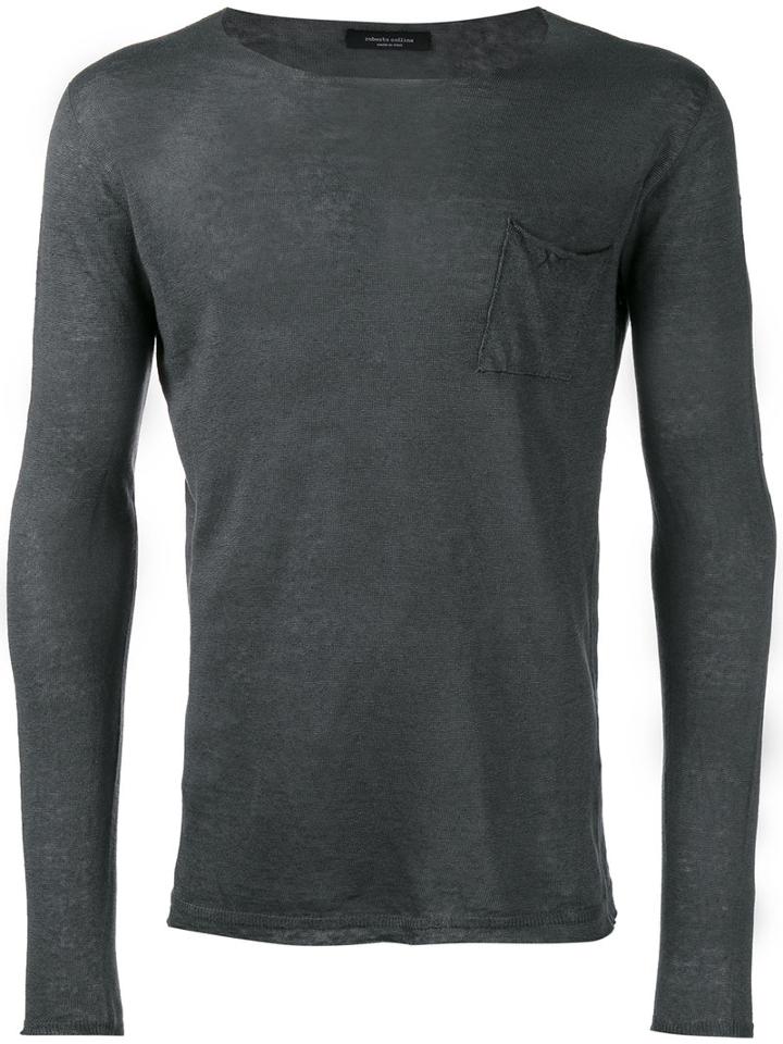 Roberto Collina Fine Knit Jumper, Men's, Size: 54, Grey, Linen/flax