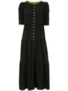 Tu Es Mon Trésor Flower Button Satin Tiered Dress - Black