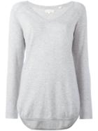 Chinti And Parker Shirt Hem V-neck Sweater, Women's, Size: Medium, Grey, Cashmere