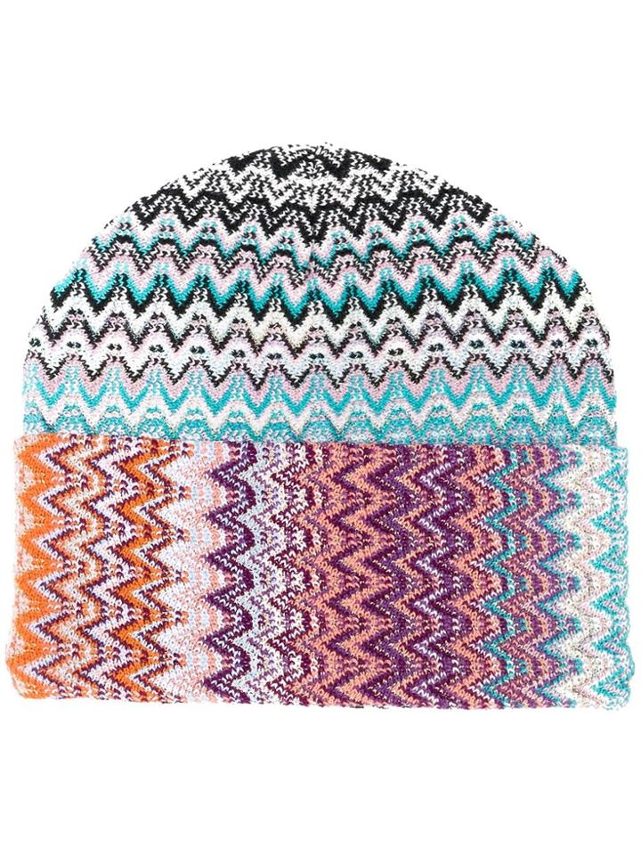 Missoni Herringbone Knit Beanie - Purple