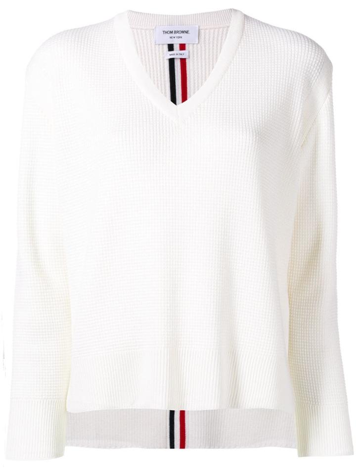 Thom Browne Ribbed Knit V-neck Jumper - White