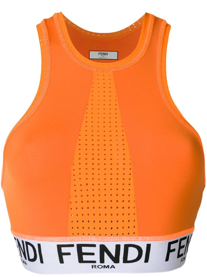 Fendi Logo Cropped Vest Top - Yellow & Orange