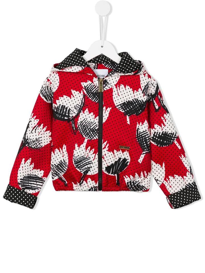 Moschino Kids Tulip Print Hooded Jacket, Girl's, Size: 8 Yrs, Red