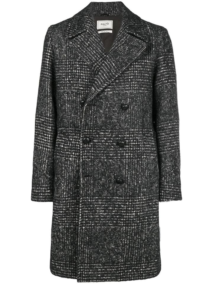 Paltò Double-breasted Check Coat - Black