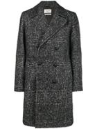 Paltò Double-breasted Check Coat - Black