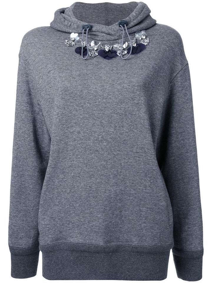 Muveil Embellished Neckline Hoodie, Women's, Size: 36, Grey, Cotton