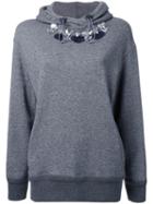 Muveil Embellished Neckline Hoodie, Women's, Size: 36, Grey, Cotton