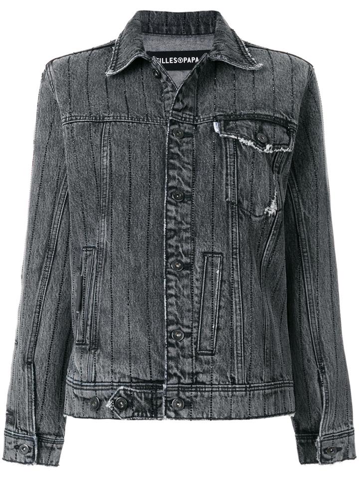 Filles A Papa Crystal-embellished Frayed Denim Jacket - Black