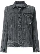 Filles A Papa Crystal-embellished Frayed Denim Jacket - Black