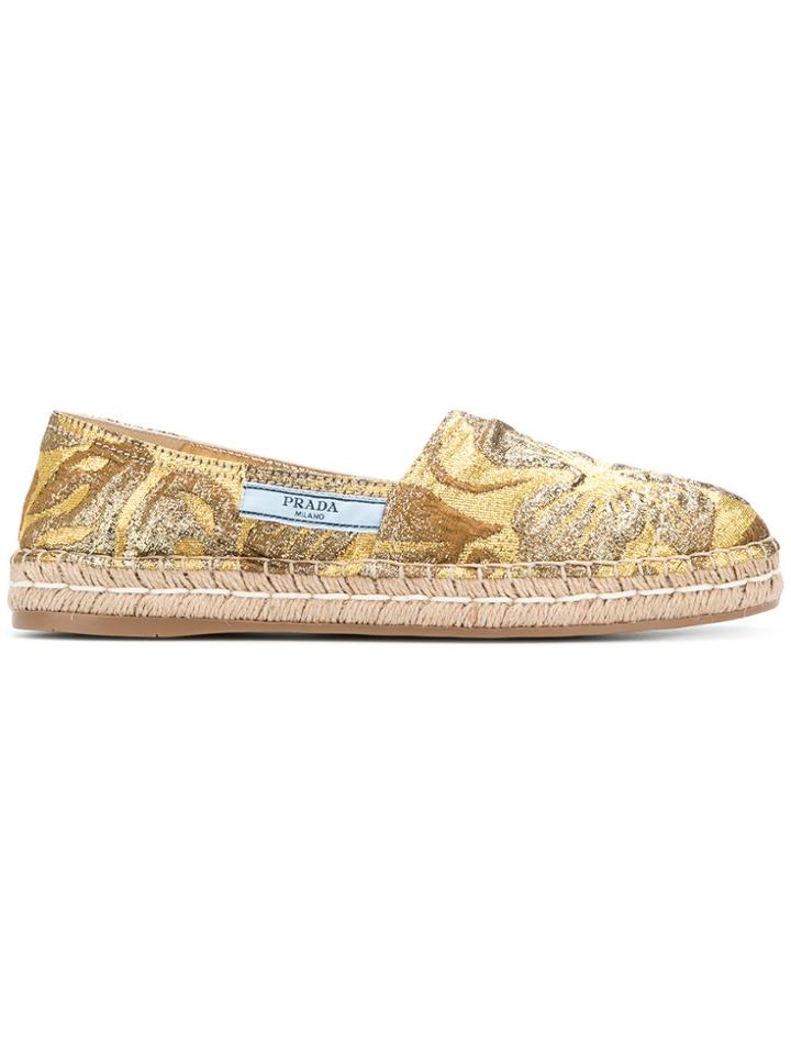 Prada Floral Embroidered Espadrilles - Metallic