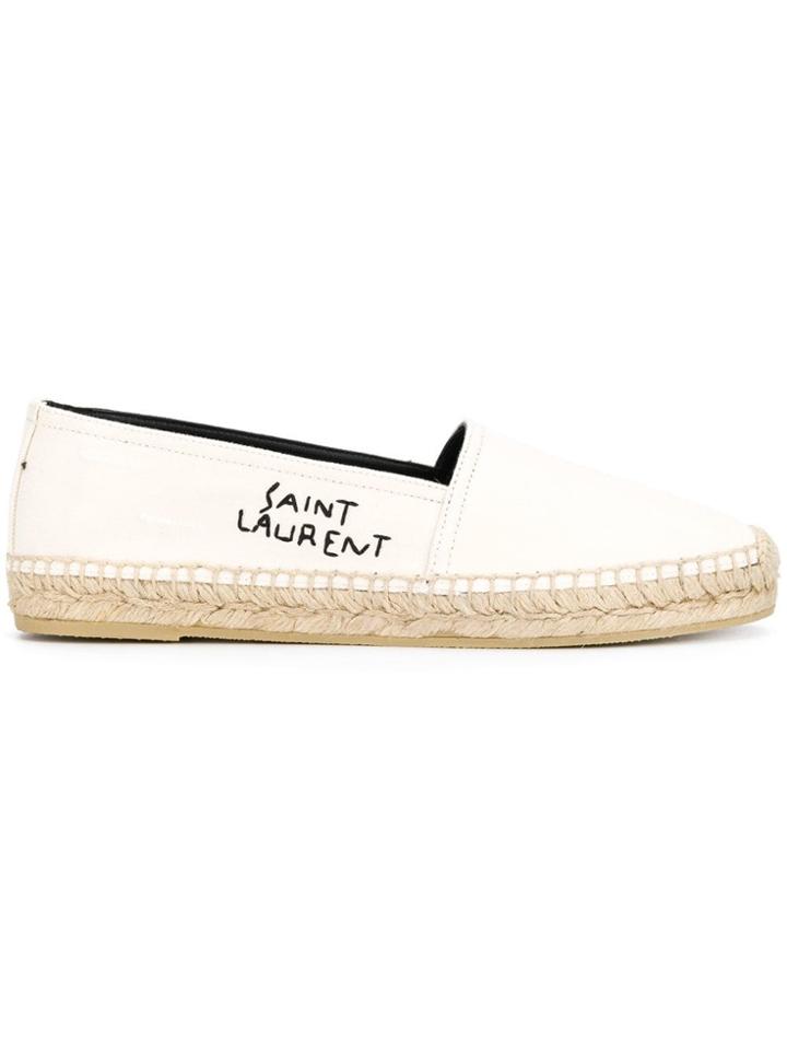Saint Laurent Logo Embroidered Espadrilles - Neutrals