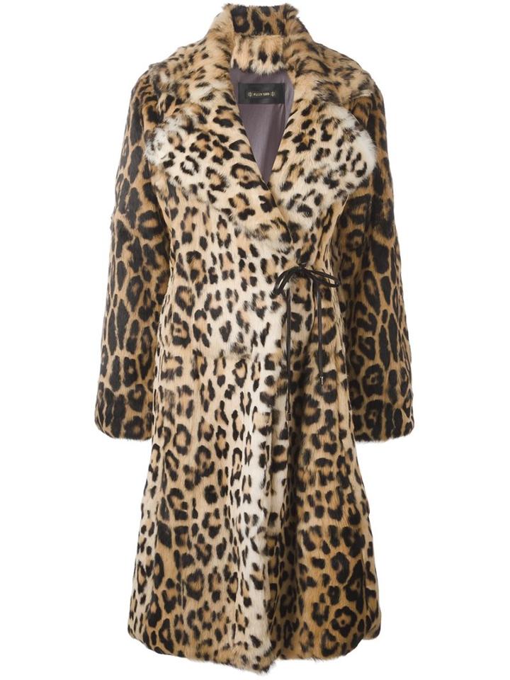 Plein Sud Leopard Print Fur Coat, Women's, Size: 38, Brown, Leather/mink Fur/polyester
