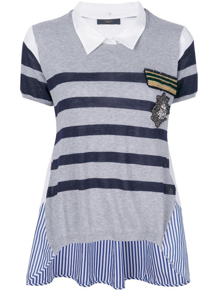 Lédition Striped Knitted Top - Grey