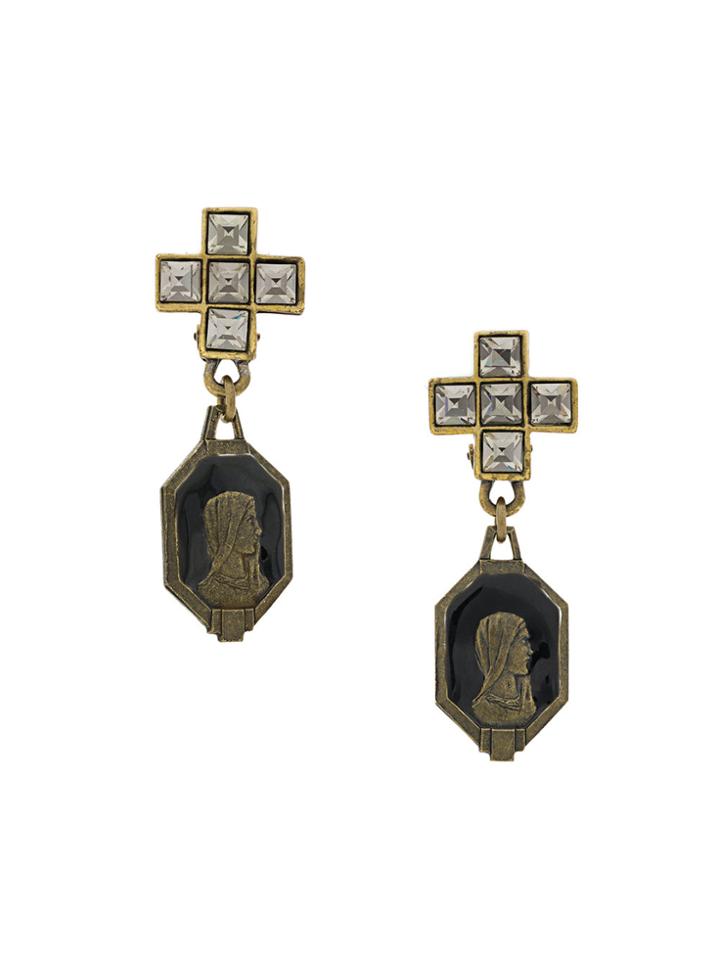 Jean Paul Gaultier Vintage Cross Logo Earrings - Metallic