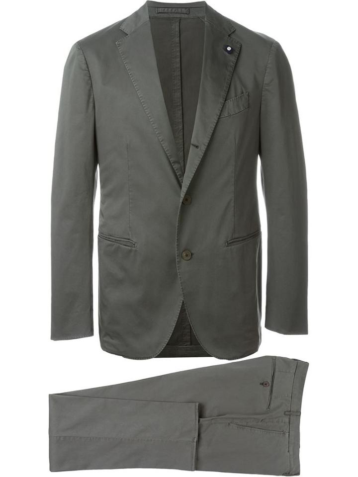 Lardini Two Piece Tailored Suit, Men's, Size: 50, Green, Cotton/polyester/spandex/elastane