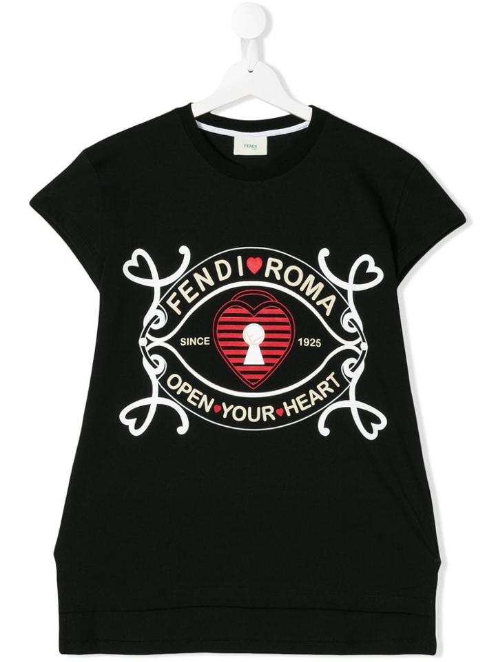 Fendi Kids Teen Lock Print T-shirt - Black