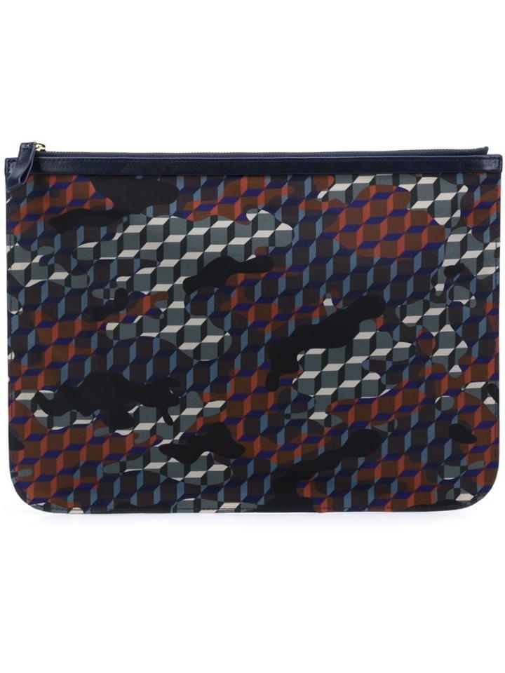 Pierre Hardy Camouflage Cube Design Clutch, Adult Unisex, Black, Calf Leather/canvas