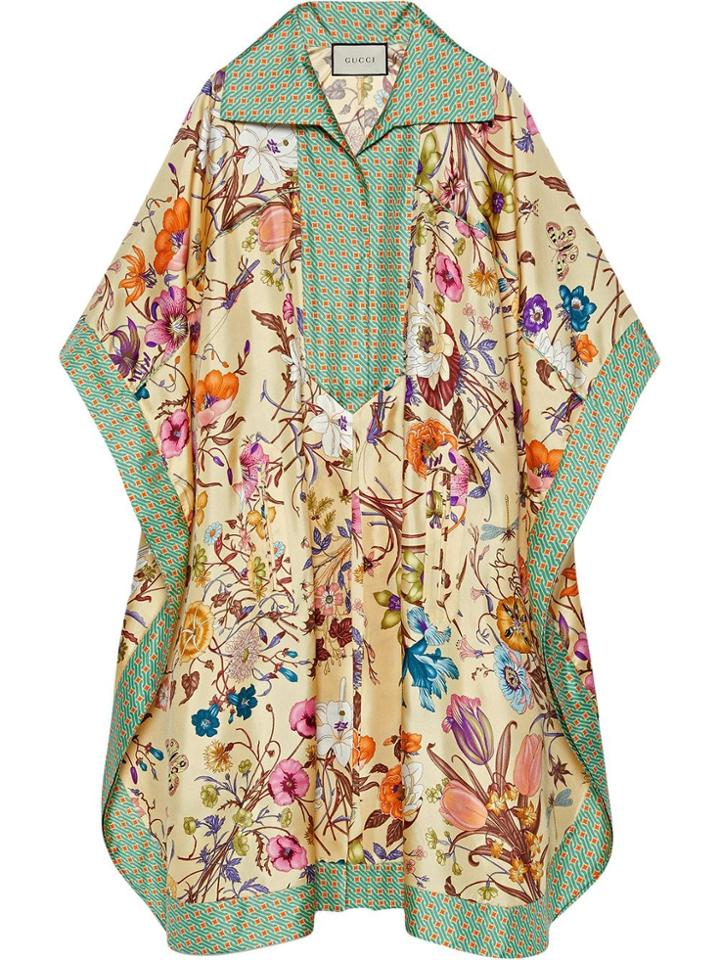 Gucci Flora Print Silk Kaftan - Yellow