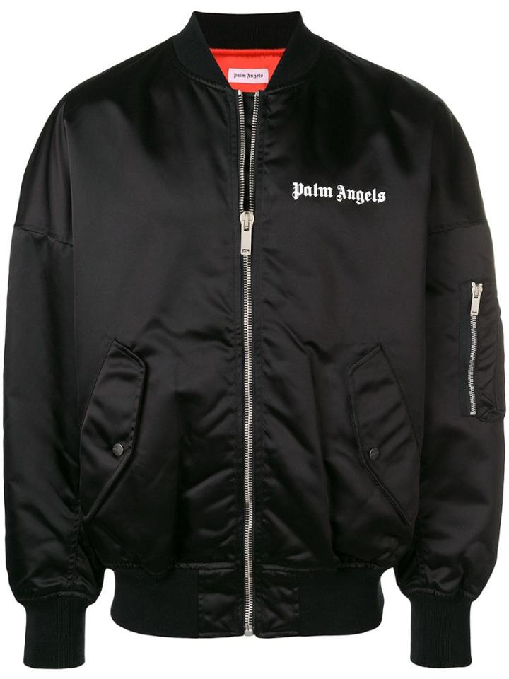 Palm Angels Logo Print Bomber Jacket - Black