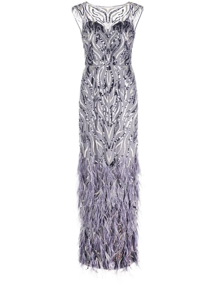 Aidan Mattox Embroidered Evening Dress - Grey