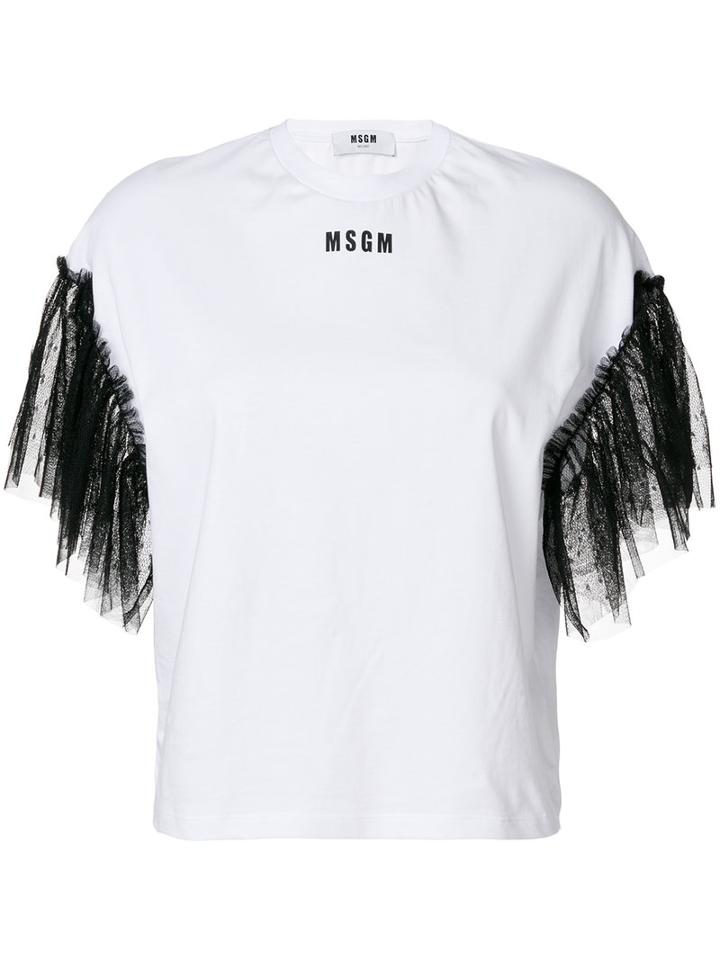 Msgm - Contrast Lace Sleeves T-shirt - Women - Cotton - S, White, Cotton