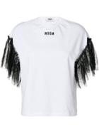 Msgm - Contrast Lace Sleeves T-shirt - Women - Cotton - S, White, Cotton
