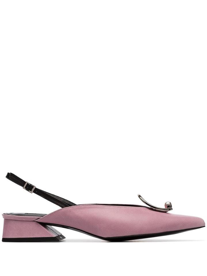 Yuul Yie Pink Zizi 30 Brooch Embellished Leather Slingback Pumps
