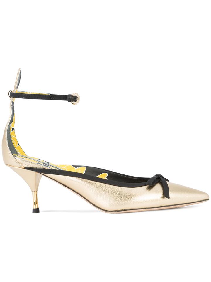 Rochas Pointed Toe Low Heel Pumps - Yellow & Orange