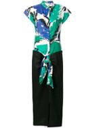 Versace Vintage 1990's Leaf Print Tied Dress - Green